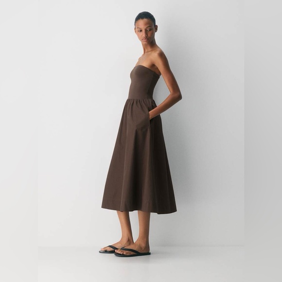 Naked Zebra Dresses & Skirts - NEW Naked Zebra Tube Top Midi Dress in Dark Brown Strapless Sz SMALL